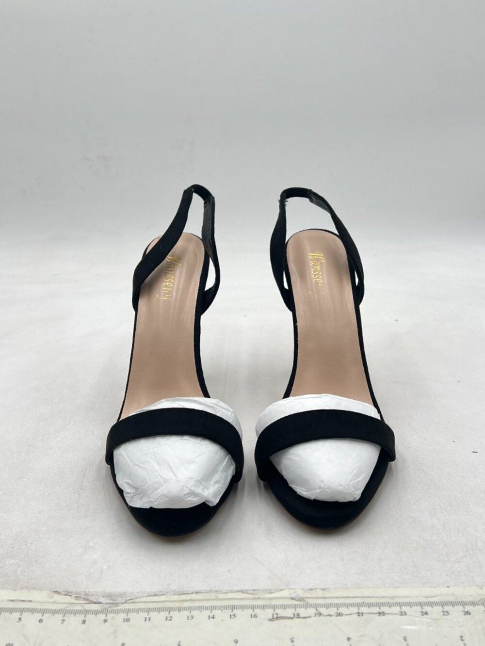 Wansseny Black Women Sexy High Heel Stilettos Open Toe Slingback Suede Sandals - Picture 3 of 8
